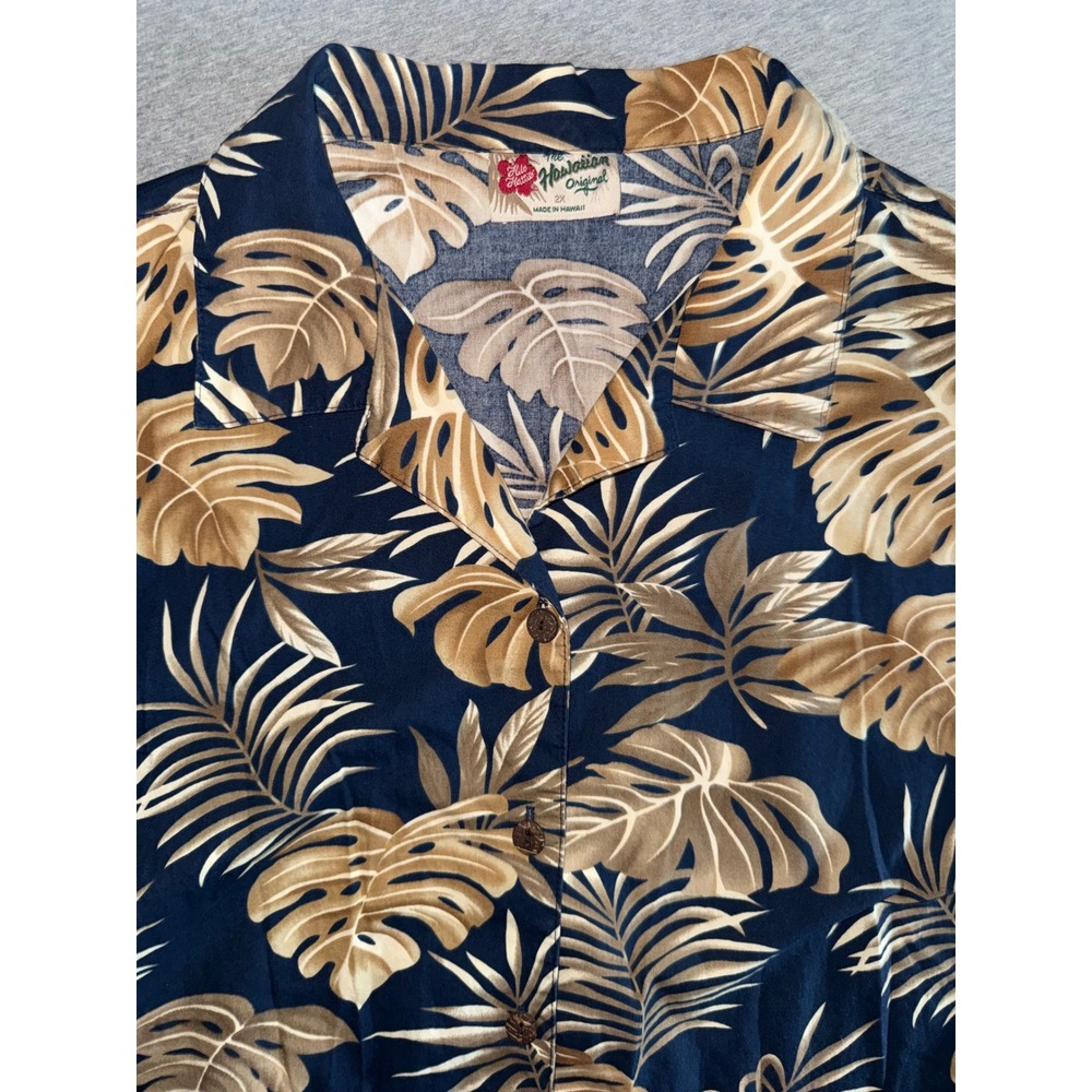 Hilo Hattie Mens Hawaiian Navy Blue Monstera Leaf Tropical Cotton Shirt Size XXL